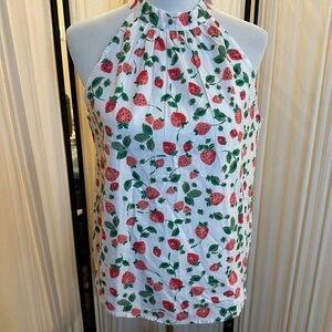 J. Crew White and Red Sleeveless Halter Blouse